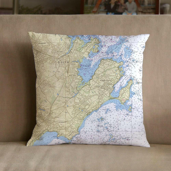 Nautical Chart Pillow, Locations in Massachusetts