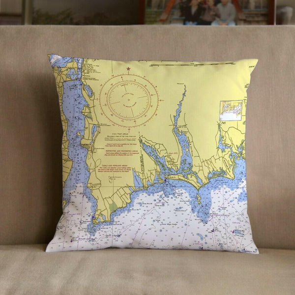 Nautical Chart Pillow, Locations in Massachusetts