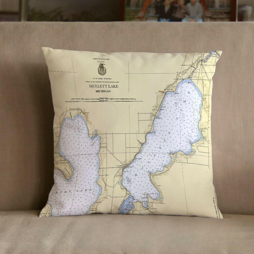 Nautical Chart Pillow, Locations in Michigan