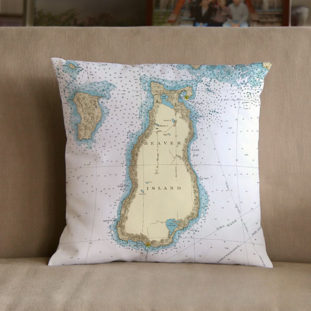 Nautical Chart Pillow, Locations in Michigan