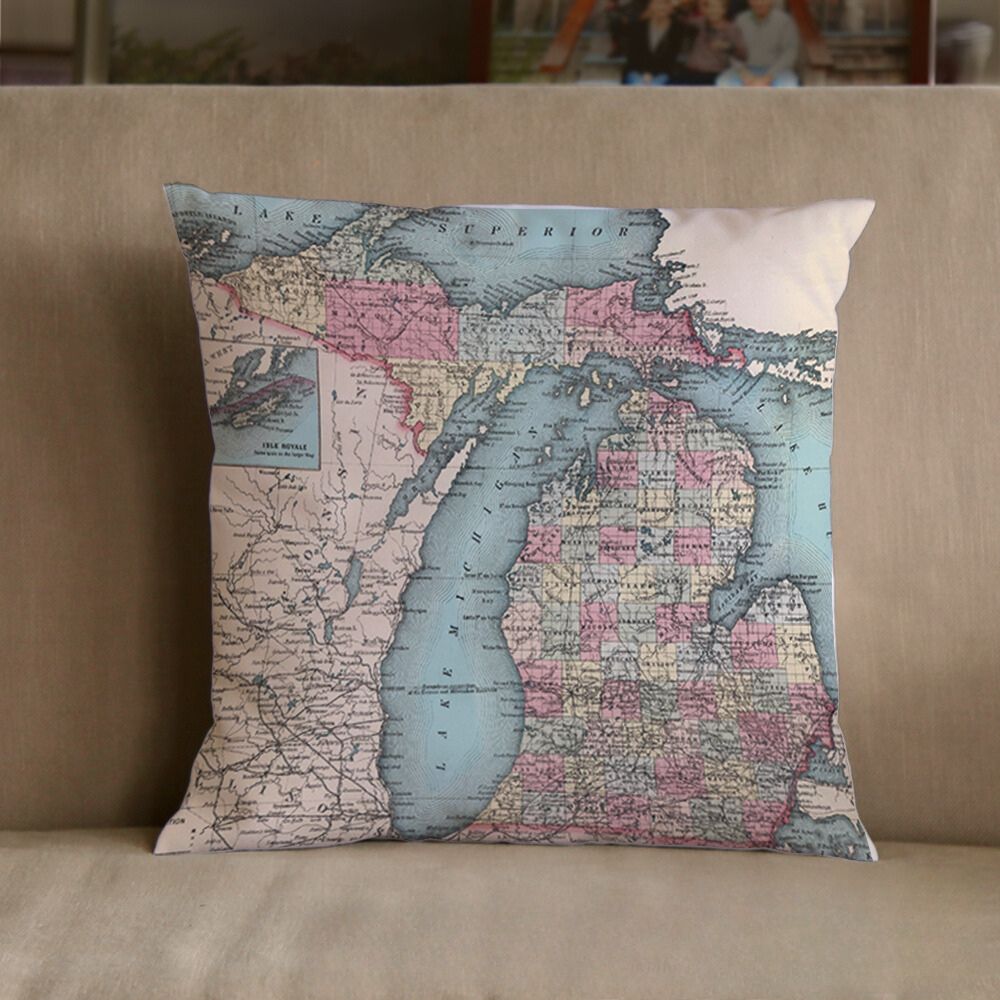 Nautical Chart Pillow, Locations in Michigan