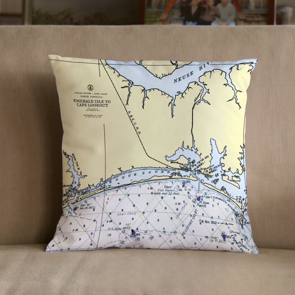 Nautical Chart Pillow, Locations in North Carolina