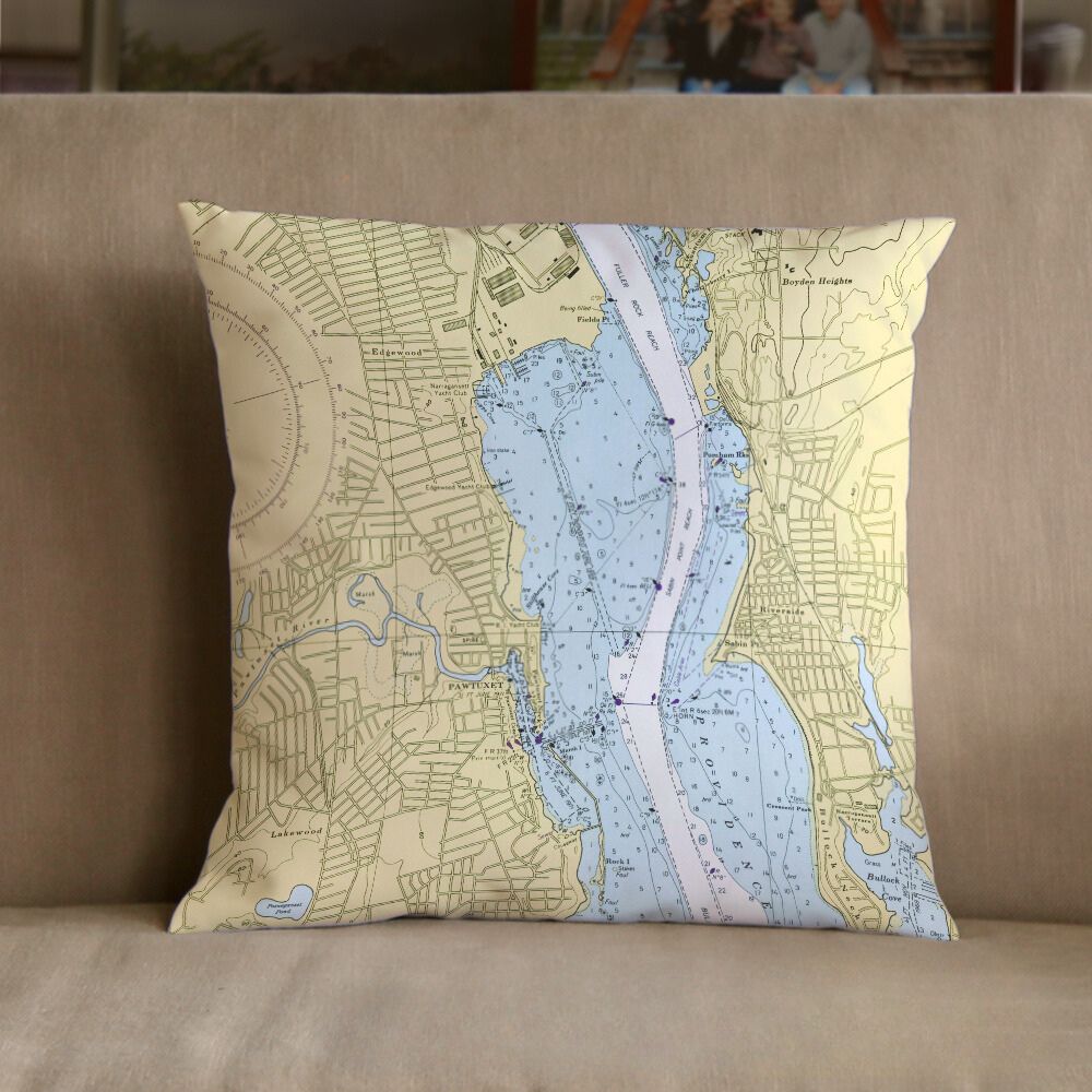 Nautical Chart Pillow, Locations in Rhode Island