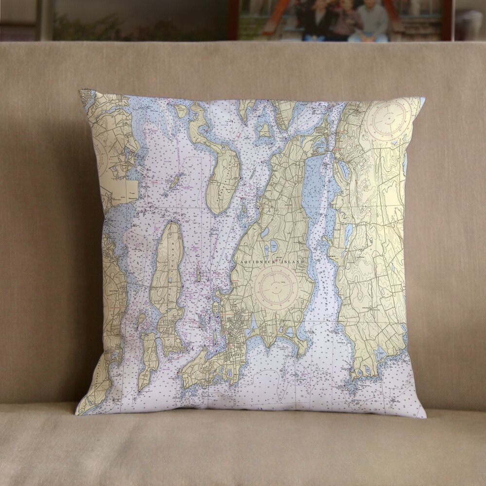 Nautical Chart Pillow, Locations in Rhode Island