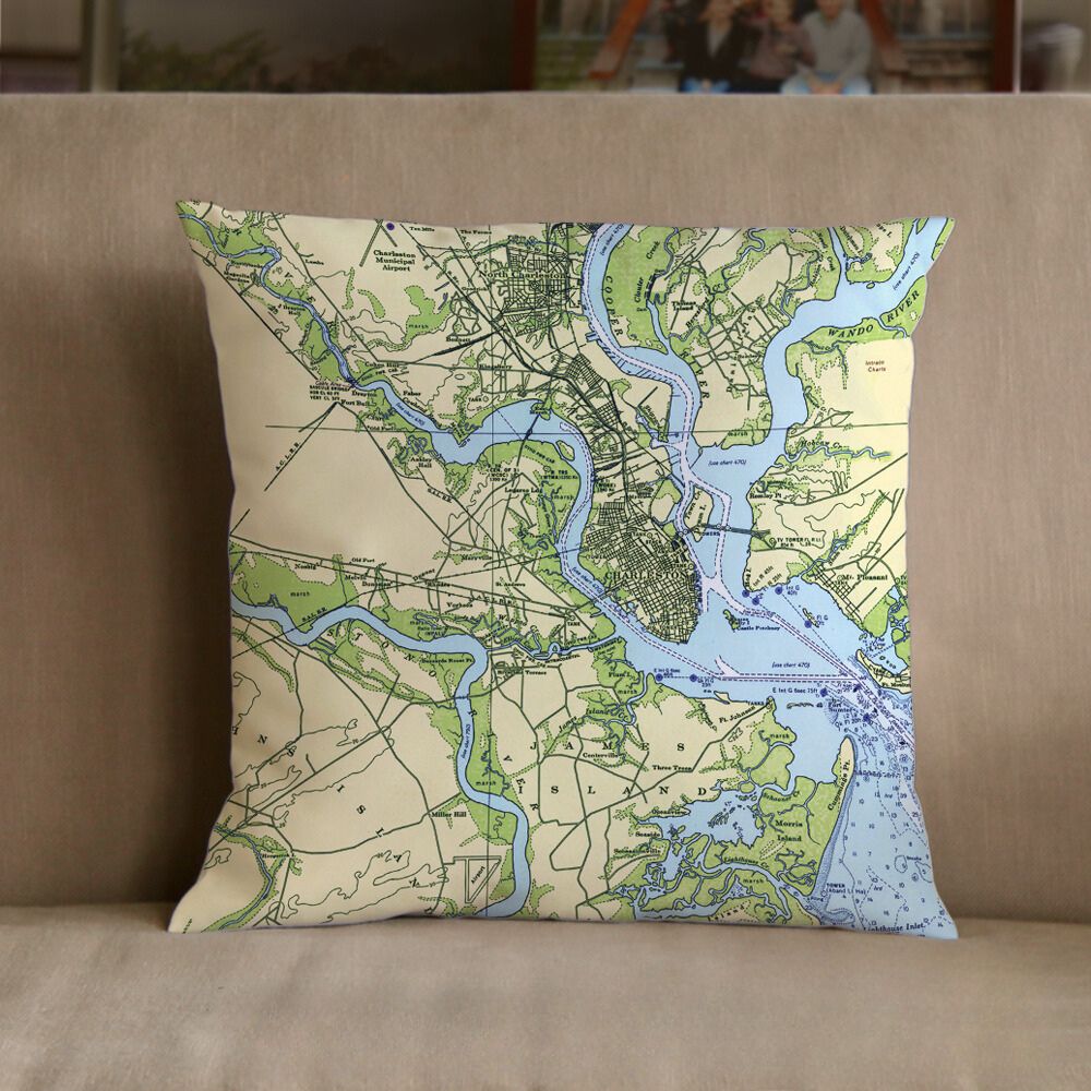 Nautical Chart Pillow, Locations in South Carolina