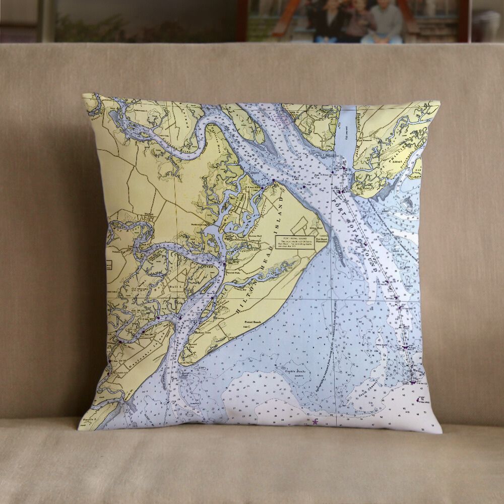 Nautical Chart Pillow, Locations in South Carolina