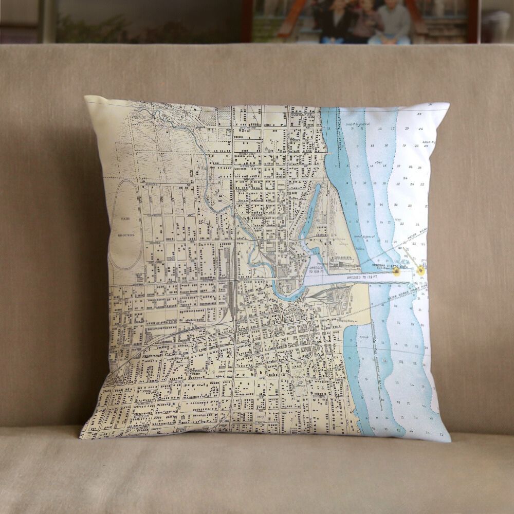 Nautical Chart Pillow, Locations in Wisconsin