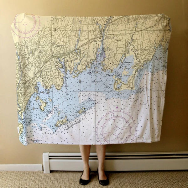 Nautical Chart Blankets, Connecticut Coastal Maps