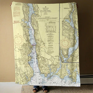 Nautical Chart Blankets, Connecticut Coastal Maps