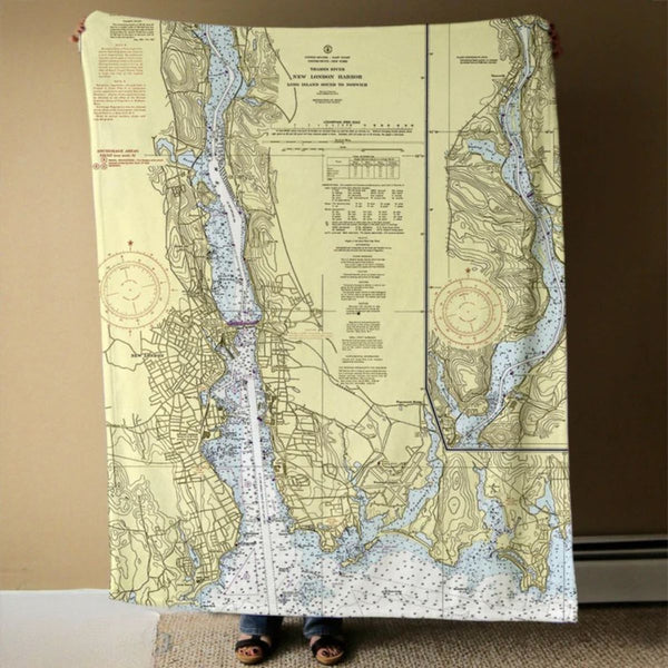 Nautical Chart Blankets, Connecticut Coastal Maps
