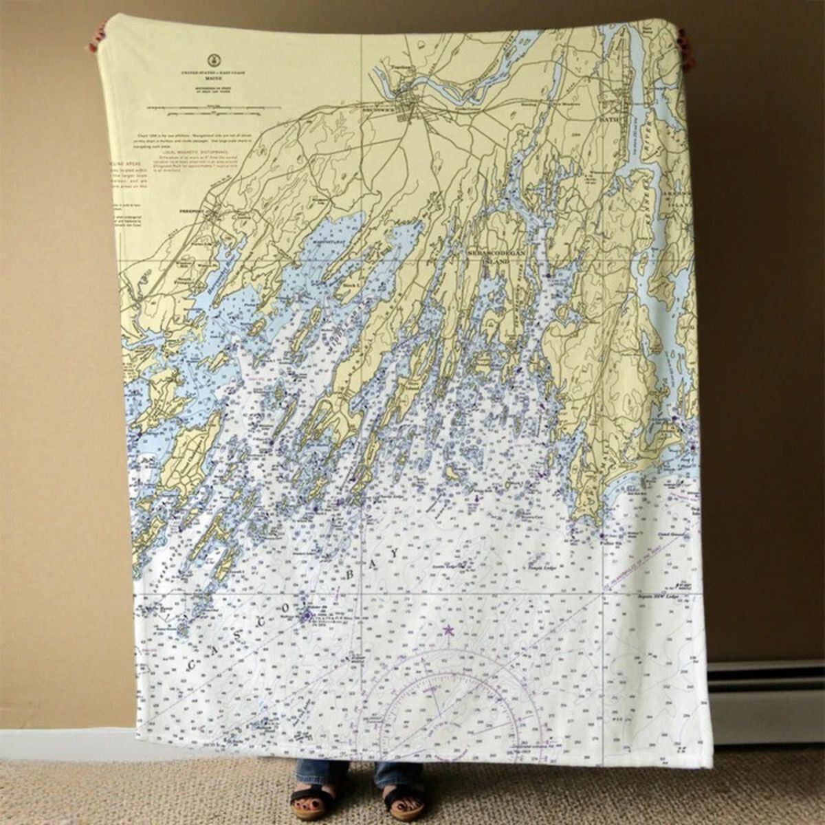 Maine Nautical Chart Blankets | Coastal Maps Throw | New England Trading Co