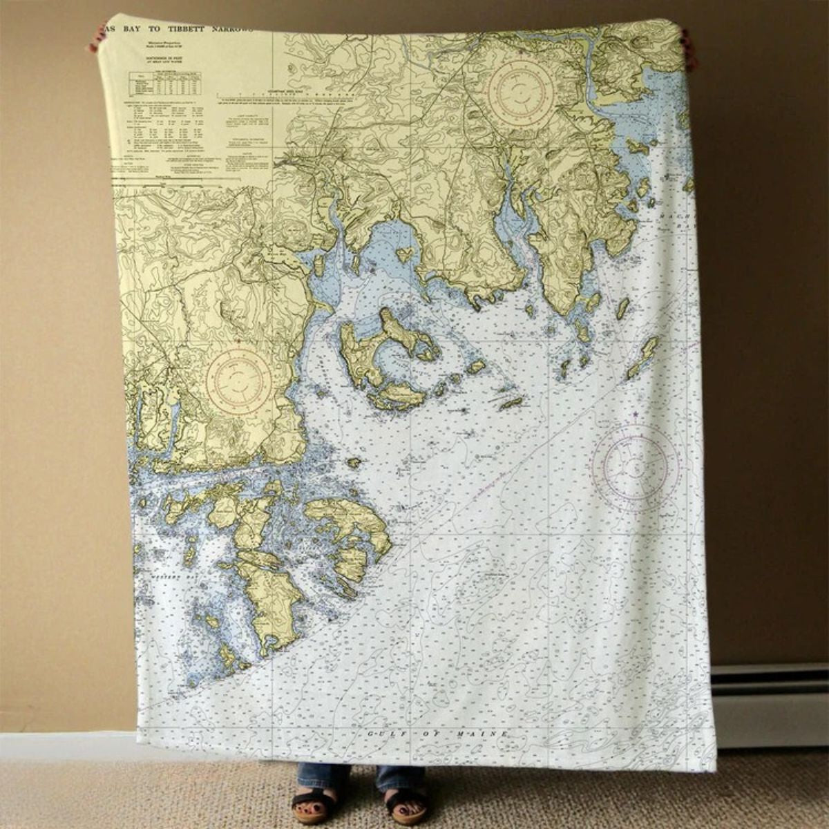 Maine Nautical Chart Blankets | Coastal Maps Throw | New England Trading Co