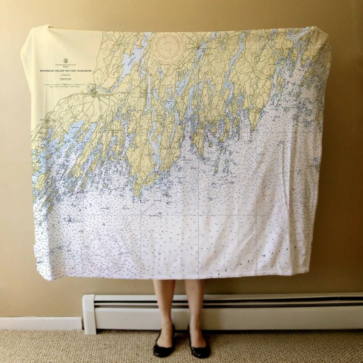 Maine Nautical Chart Blankets | Coastal Maps Throw | New England Trading Co