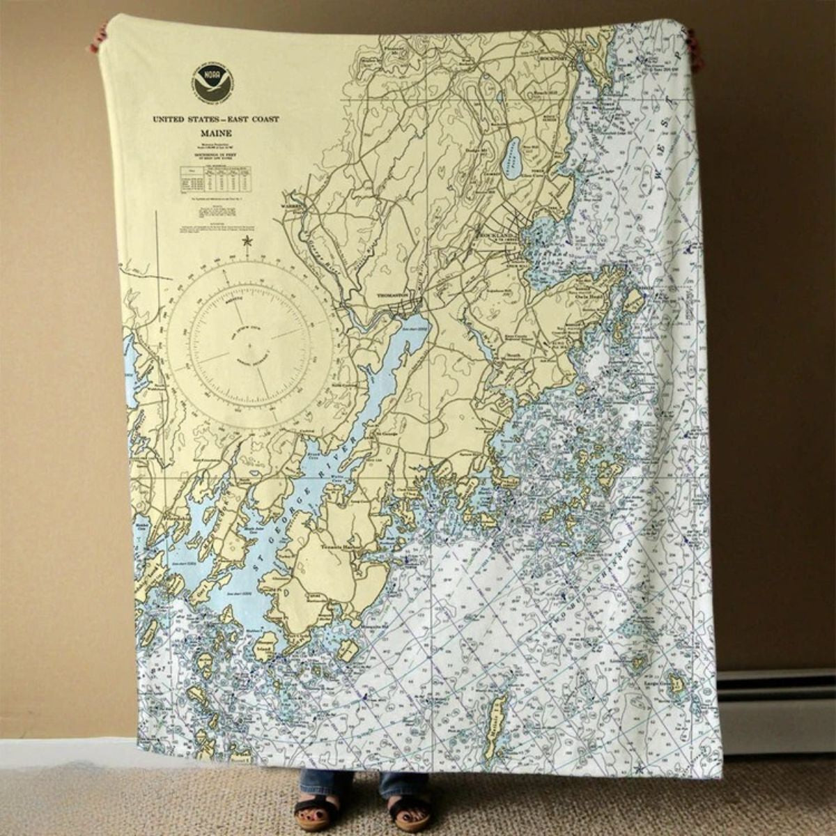 Maine Nautical Chart Blankets | Coastal Maps Throw | New England Trading Co