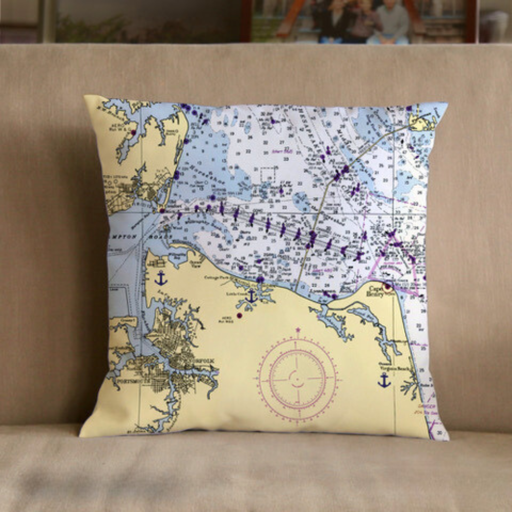 Nautical Chart Pillows Virginia Coastal Maps