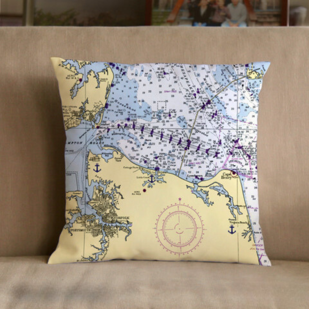 Nautical Chart Pillow, Locations in Virginia