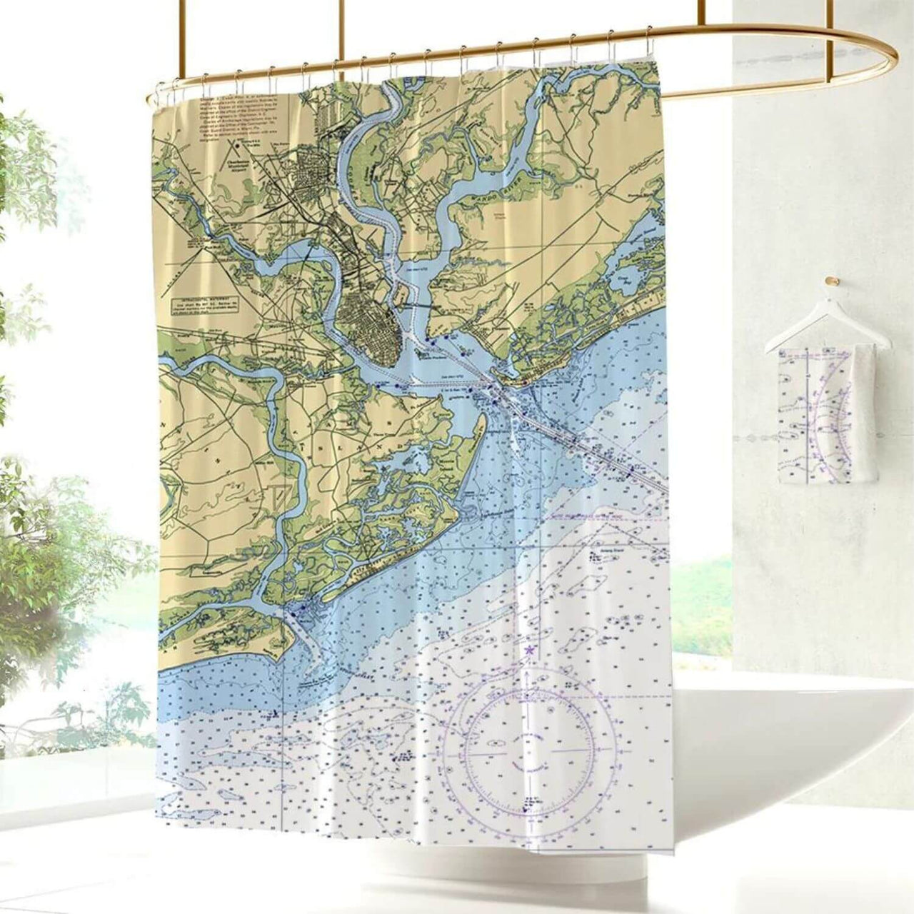 Nautical Chart Shower Curtains, South Carolina Coastal Maps