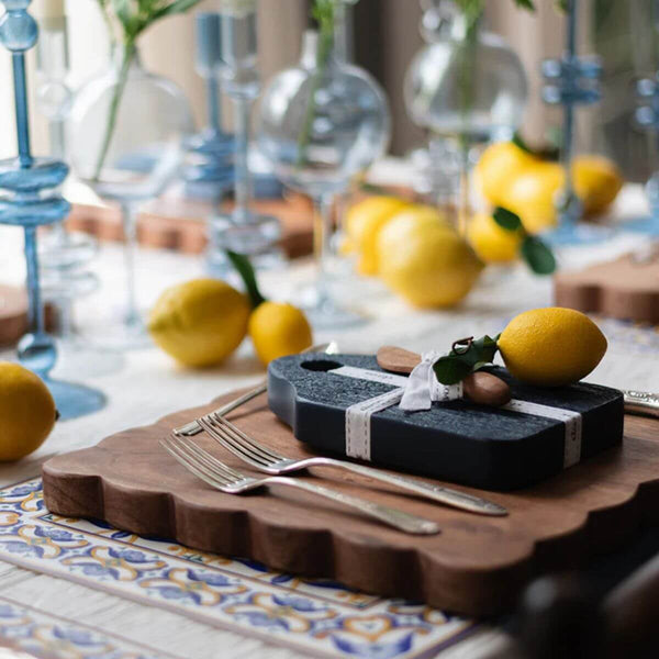 Compact navy blue Dutch cheese board with spreader, perfect for coastal-themed appetizers and entertaining, 8" x 5" coastal table serveware