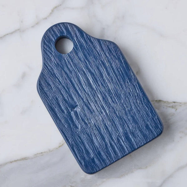 Navy Blue Dutch Cheese Board with Spreader Set, Natural wood grain with small hole at the top, 8" x 5"