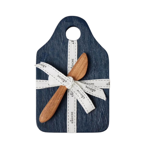 Small coastal navy blue cheese board with matching spreader, ideal for cheese, charcuterie, and hors d’oeuvre, coastal charcuterie set, 8" x 5"
