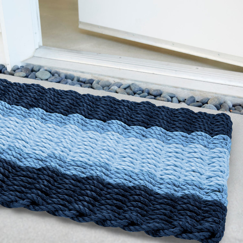 Dark Navy Hydrangea Saltwater Lobster Rope™ Doormat Handwoven in Maine, Wicked Good Doormats, All-Weather Rope Outdoor Mats