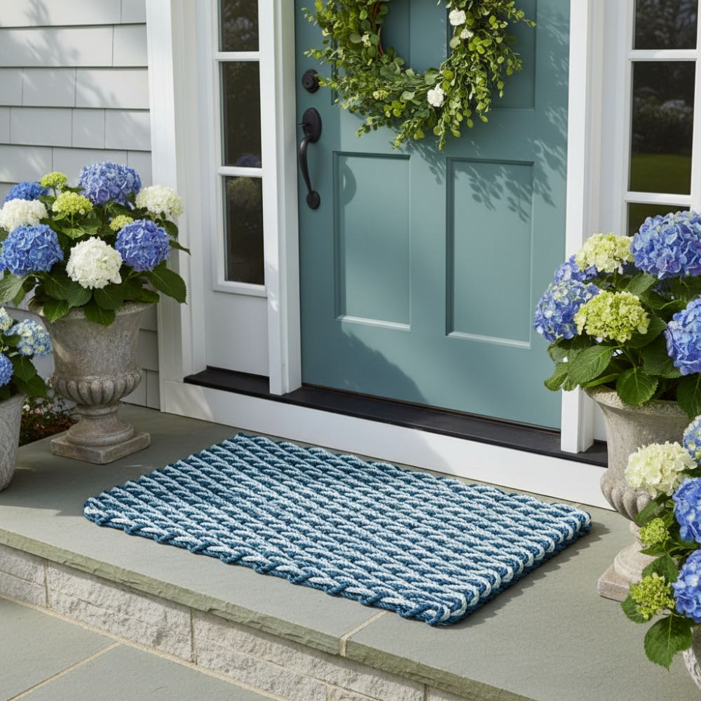Navy & Seafoam Double Weave Doormat | Lobster Rope Mats | New