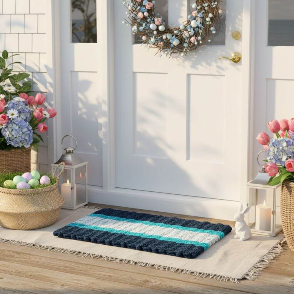 Navy, Teal & Seafoam Doormat | Nautical Outdoor Mats | New England