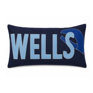 Wells Maine Pillow, Lobster Claw Pillow, Nautical Throw Pillow, Coastal Accent Pillow, Handstitched Wool Blend Felt Appliqué, Heavyweight Navy Cotton Canvas Pillow, 14 x 21 Decorative Pillow, Made in USA