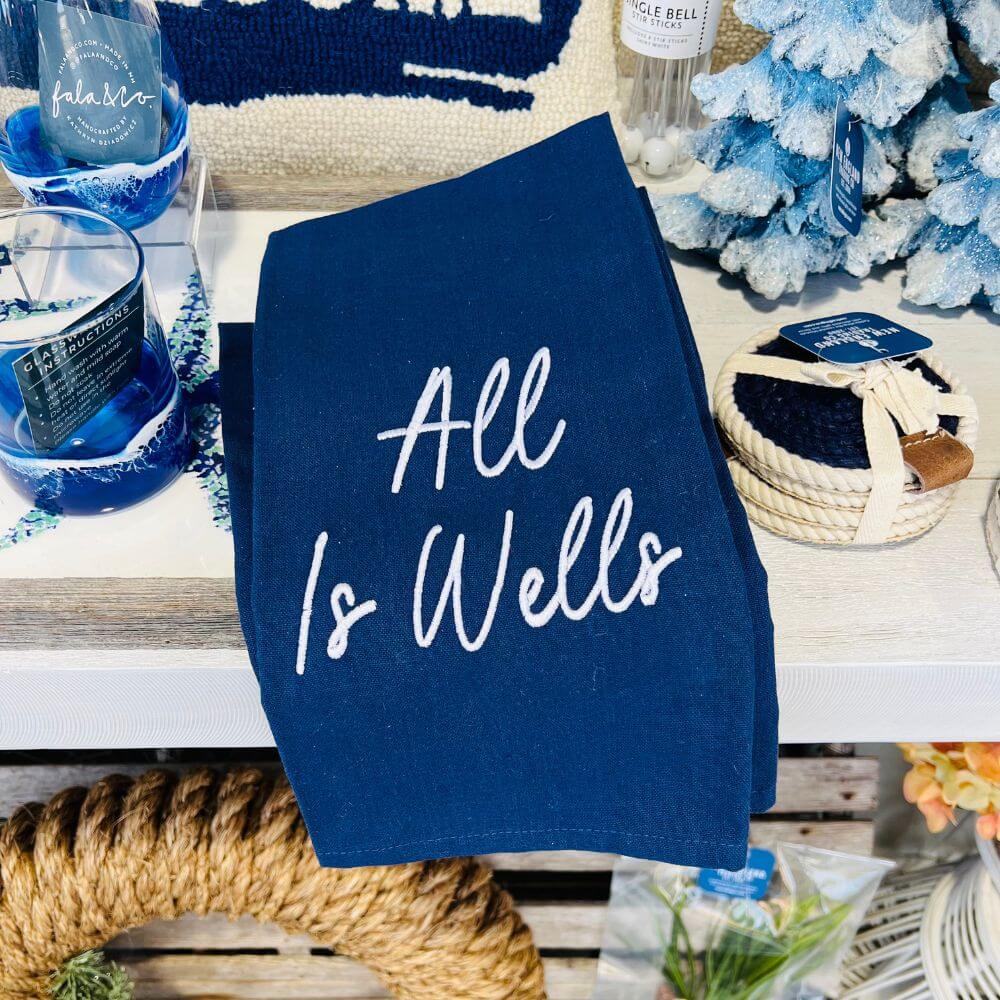 Navy Linen Blend Tea Towel, All Is Wells