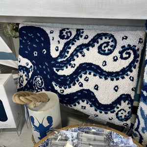 Navy Octopus Hook Pillow, 18 x 12