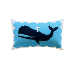 Navy Whale On Blue Scallop Pillow, 14 x 21, Handstitched, Heavyweight Cotton Canvas