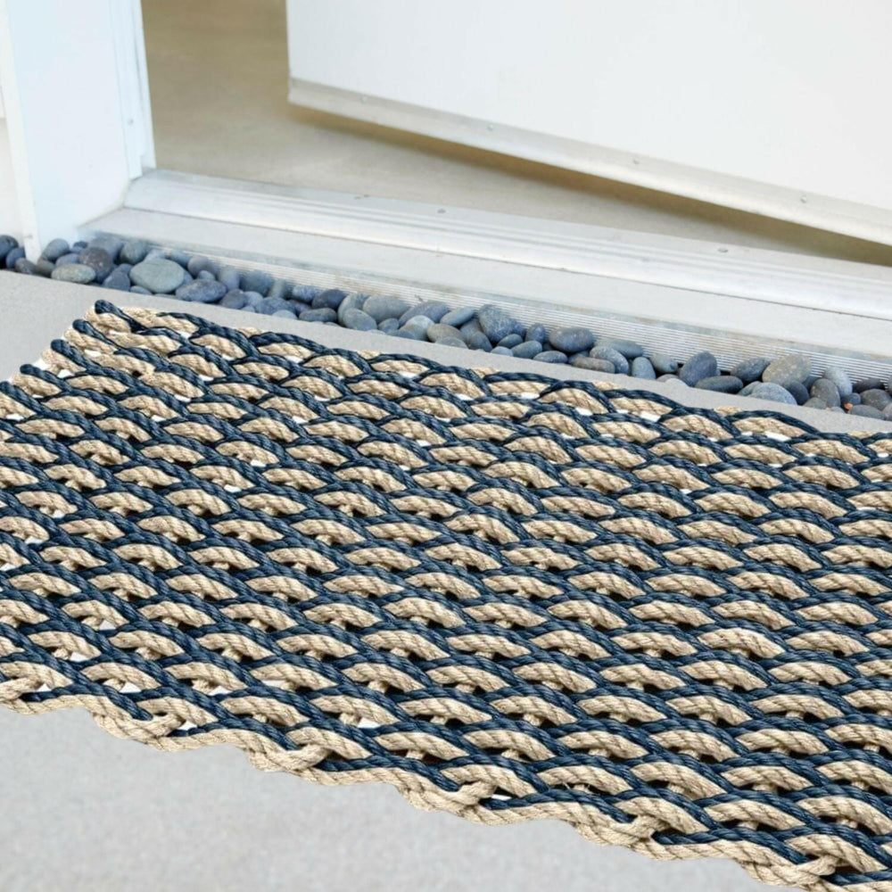 Lobster Rope Doormats, Outdoor Door Mats, Wicked Good Door Mats Made in Maine, Navy & Light Tan Double Weave