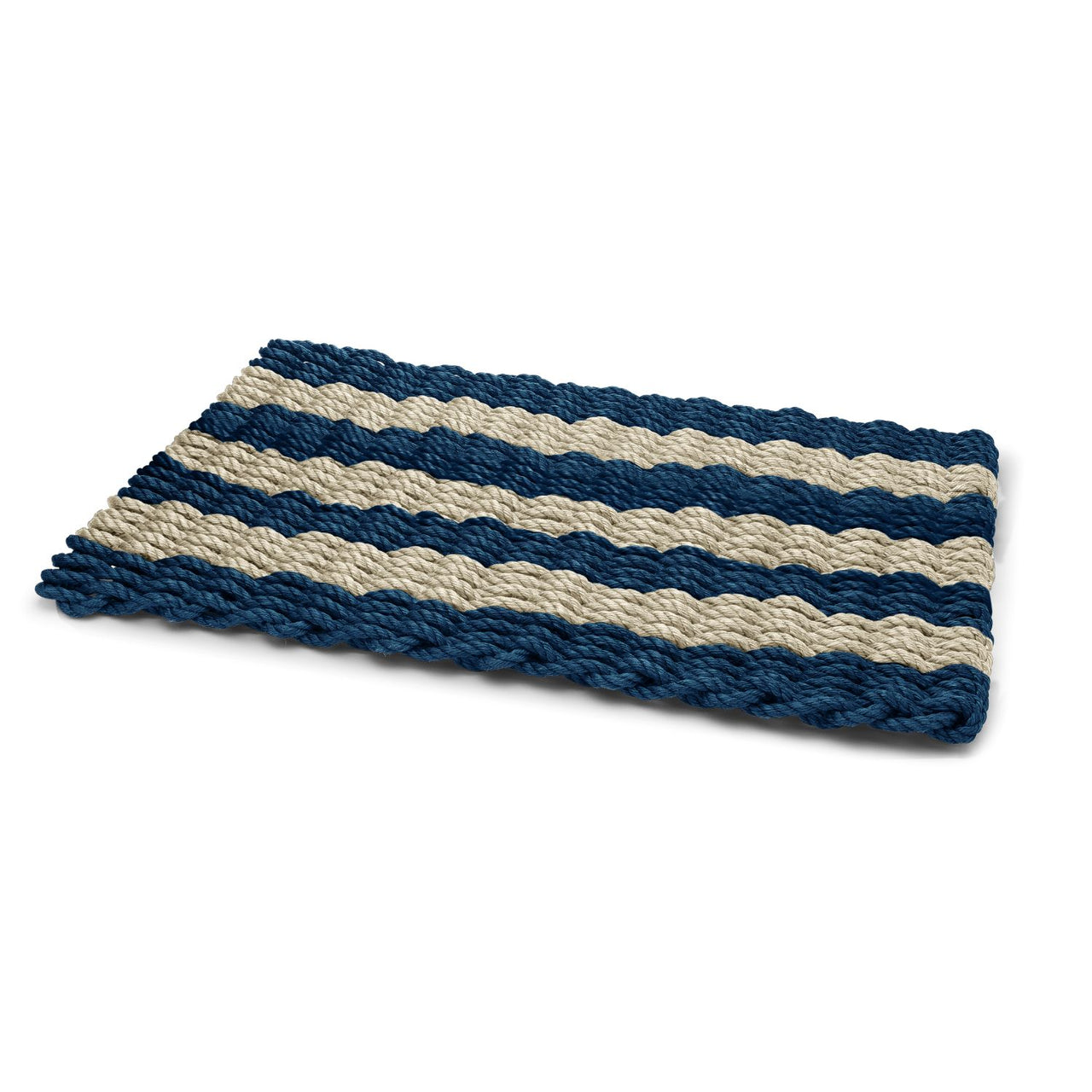 Navy & Light Tan Cabana Stripes Lobster Rope™ Doormat, Wicked Good Doormats