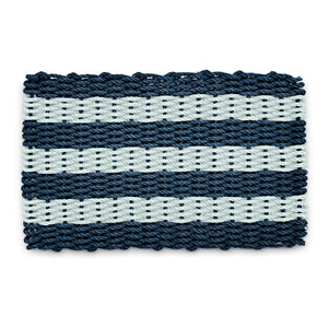 Lobster Rope Doormats, Outside Doormat for Front Door in Navy & Seafoam Cabana Stripes, Wicked Good Doormats