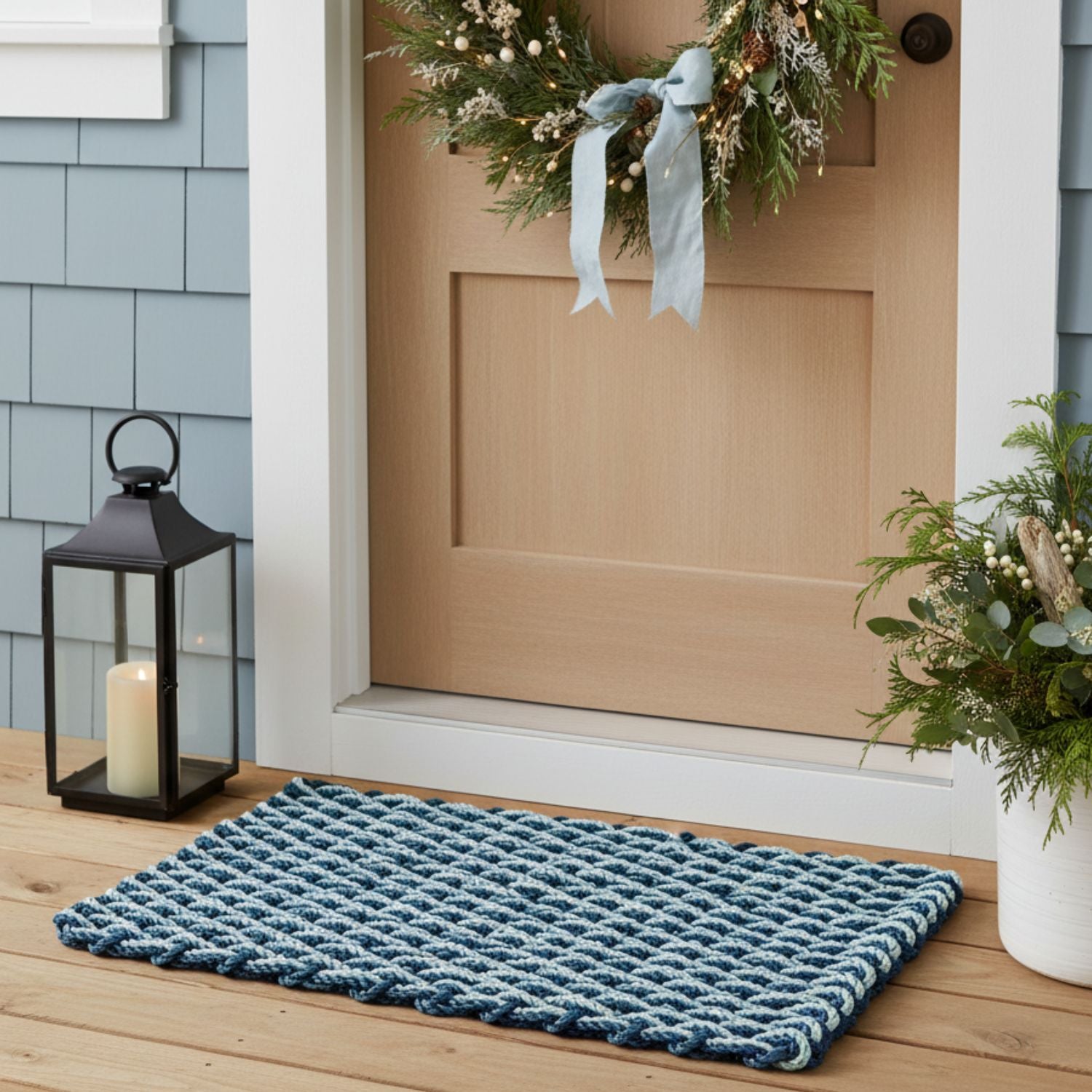 Navy & Seafoam Double Weave Doormat | Lobster Rope Mats | New