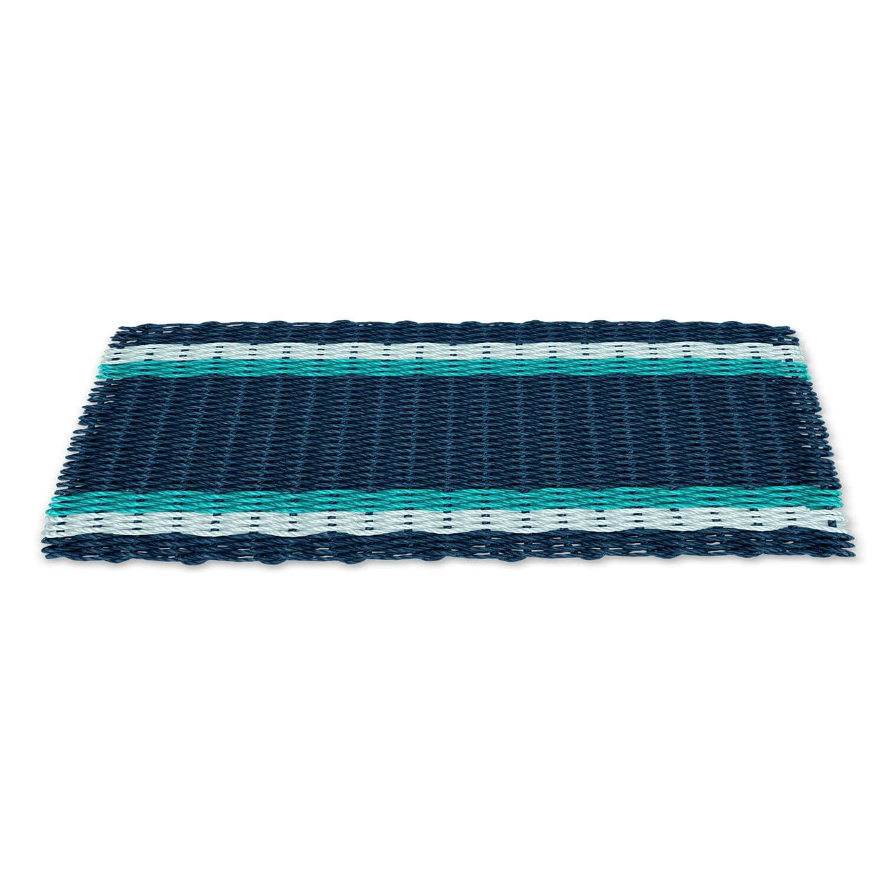 Waterproof Outdoor Doormats, Lobster Rope Doormats in Navy, Seafoam, Teal Tailored Stripes