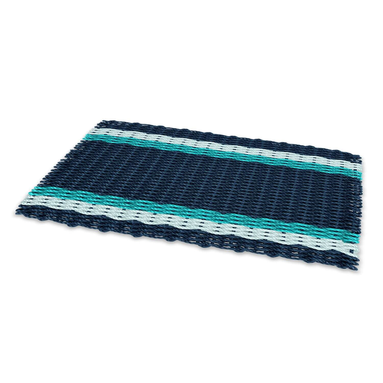 Welcome Mat Outdoor Use, Lobster Rope Doormats in Navy, Seafoam, Teal Tailored Stripes, Front Door Mats