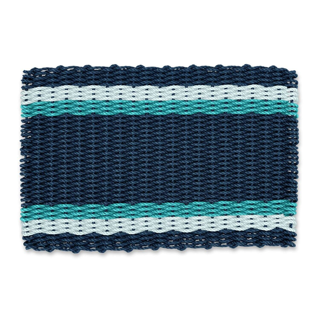 Top Rated Doormats, Lobster Rope Doormats in Navy, Seafoam, Teal Tailored Stripes, Wicked Good Doormats