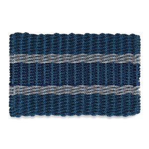 Lobster Rope Doormats, Outdoor Door Mats, Wicked Good Door Mats Made in Maine, Navy with 2 Silver Stripes