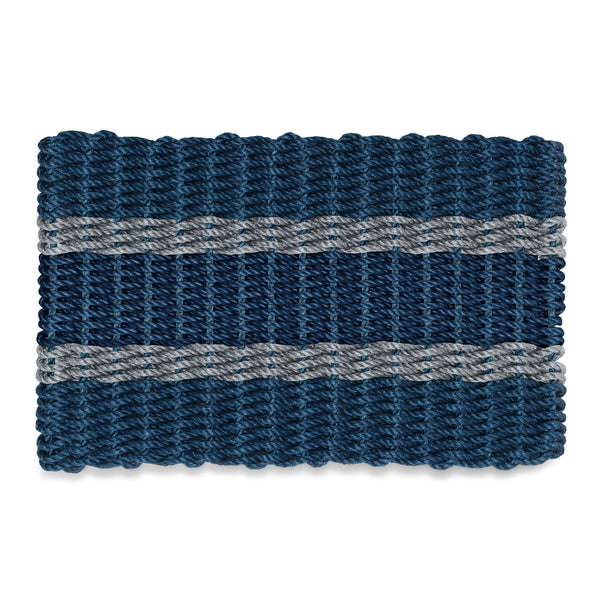 Lobster Rope Doormats, Outdoor Door Mats, Wicked Good Door Mats Made in Maine, Navy with 2 Silver Stripes