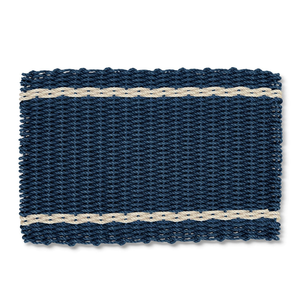 Navy with Light Tan Tailored Stripes Lobster Rope Doormat, Outdoor Doormats Woven in Maine