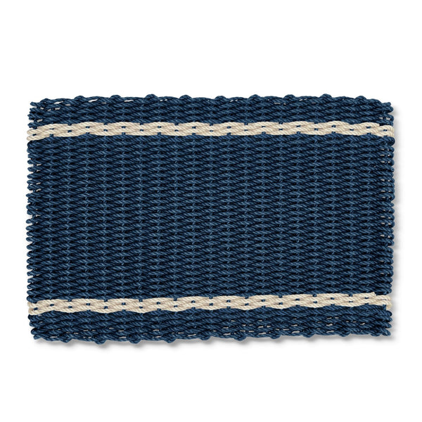 Navy with Light Tan Tailored Stripes Lobster Rope Doormat, Outdoor Doormats Woven in Maine