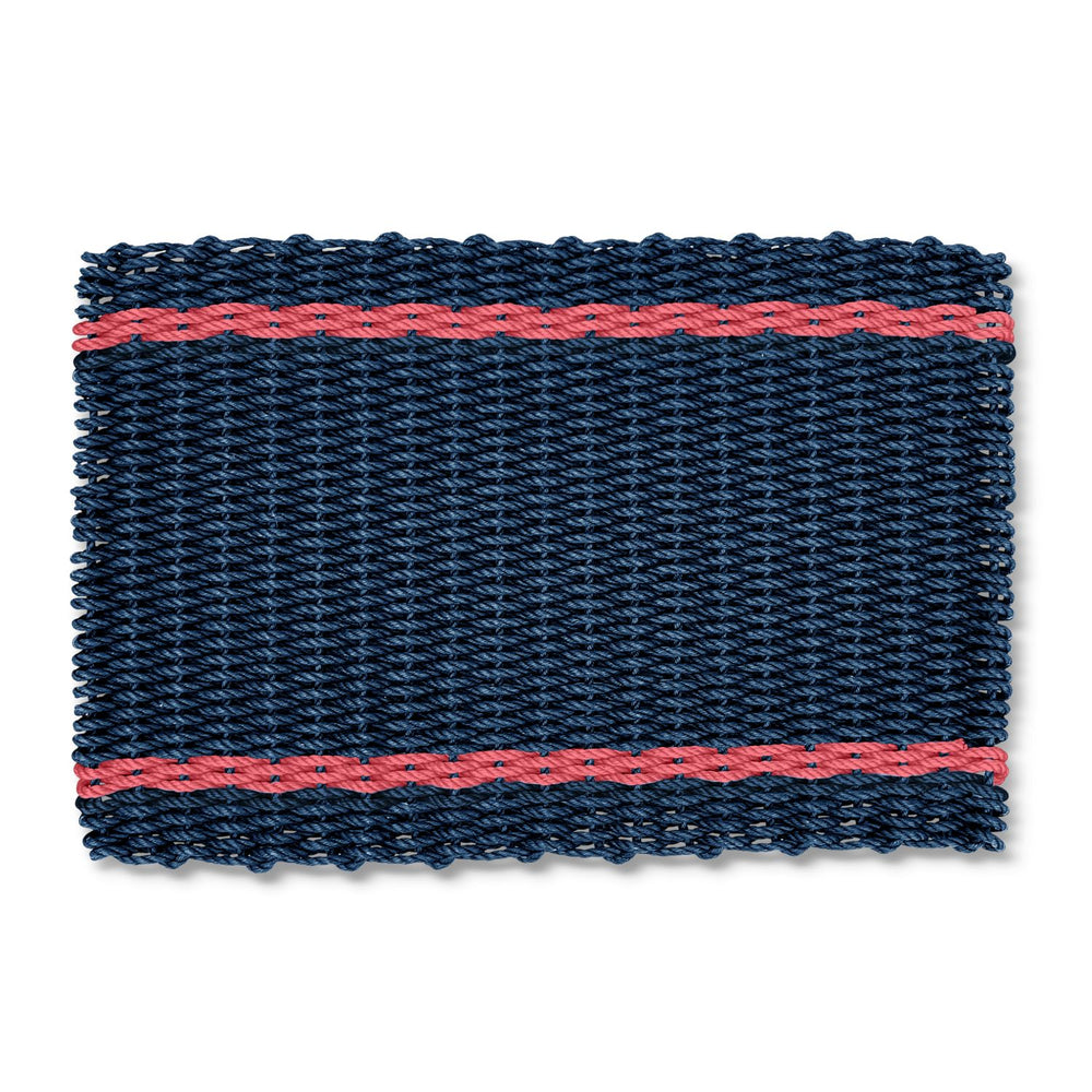 Navy with Nantucket Red Tailored Stripes Lobster Rope Doormat, Outdoor Doormats Woven in Maine