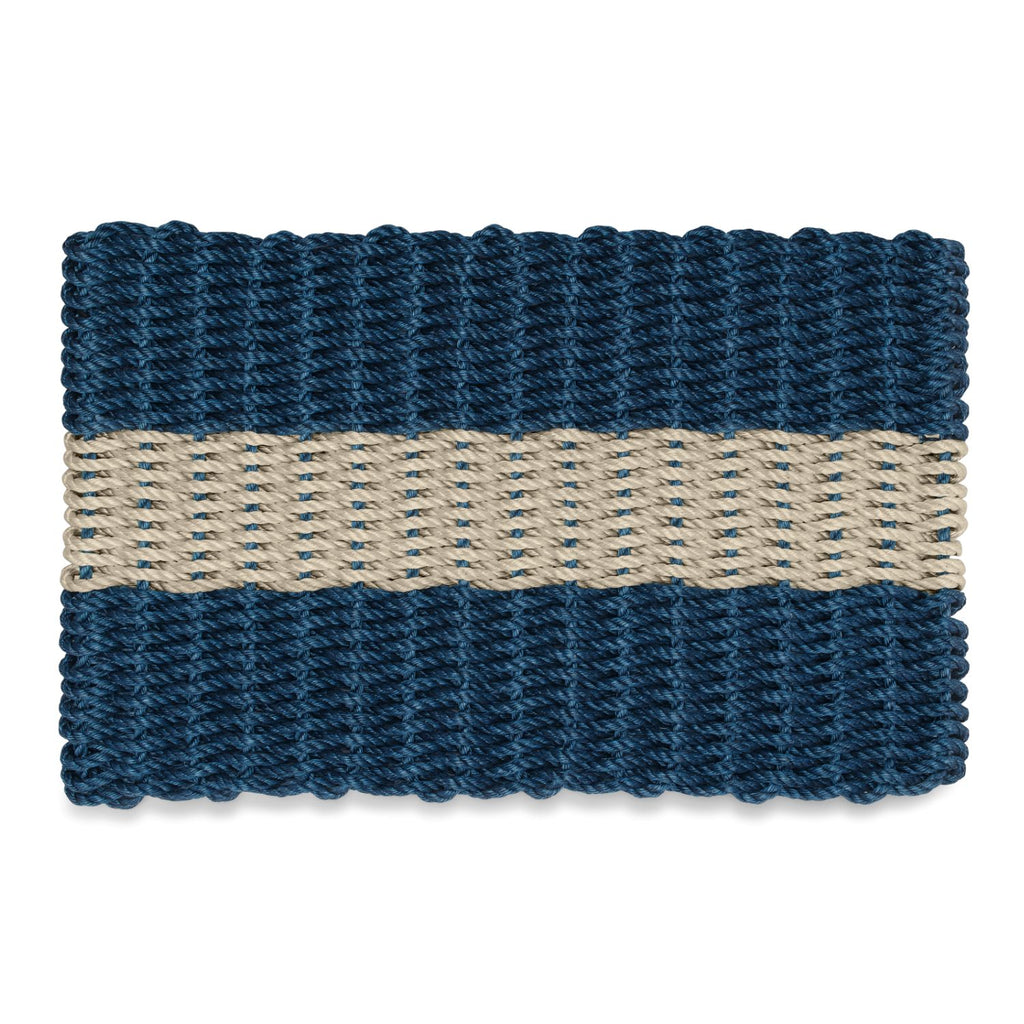 Lobster Rope Doormats, Outdoor Door Mats, Wicked Good Door Mats Made in Maine, Navy with Dark Tan Stripe