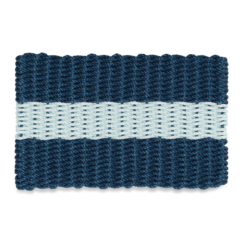 Lobster Rope Doormats, Outdoor Door Mats, Wicked Good Door Mats Made in Maine, Navy with Seafoam Stripe