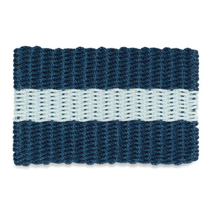 Lobster Rope Doormats, Outdoor Door Mats, Wicked Good Door Mats Made in Maine, Navy with Seafoam Stripe