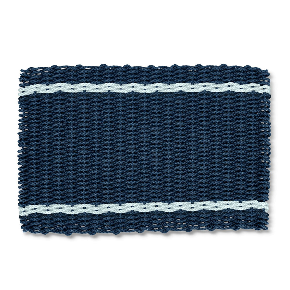 Navy with Seafoam Tailored Stripes Lobster Rope Doormat, Outdoor Doormats Woven in Maine