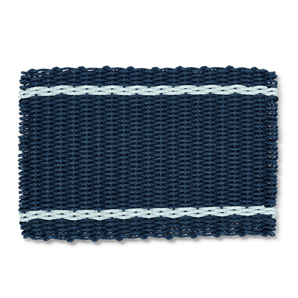 Navy with Seafoam Tailored Stripes Lobster Rope Doormat, Outdoor Doormats Woven in Maine