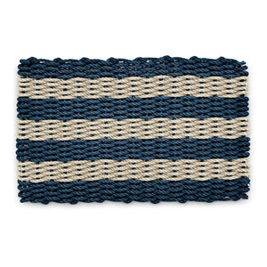 Lobster Rope Doormats, Outdoor Mats for Front Door in Navy & Light Tan Cabana Stripes, Wicked Good Doormats