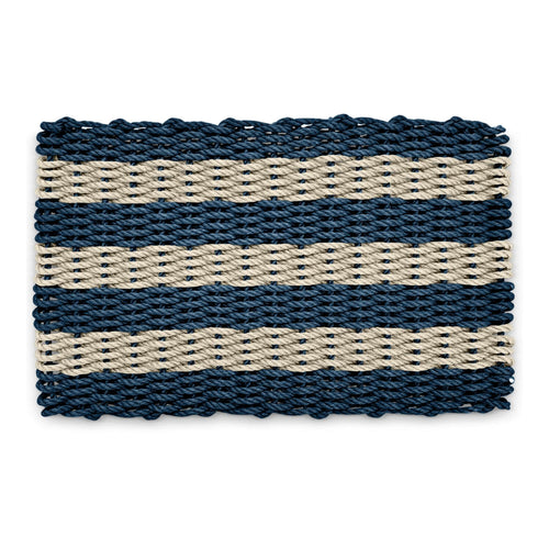 Lobster Rope Doormats, Outdoor Mats for Front Door in Navy & Light Tan Cabana Stripes, Wicked Good Doormats